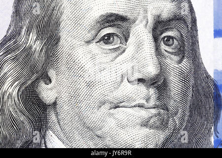 Hundert Dollar. Benjamin Franklin portrait. USD, den Vereinigten Staaten Währung. Stockfoto