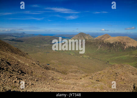 Die Ansicht beim Wandern bis Sgurr nan Gillean in die cullin Ridge in der Nähe von Sligachan auf die Isle of Skye Stockfoto