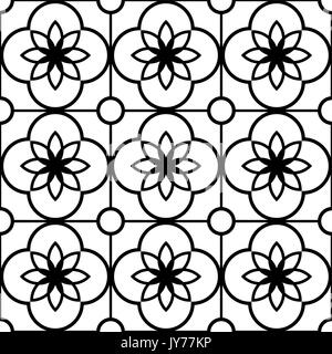 Fliesen nahtlose Erfassung, Portugiesisch oder Spanisch Vector schwarz und weiße Fliesen design Sich wiederholende monochromen Hintergrund von Retro ti inspiriert Stock Vektor