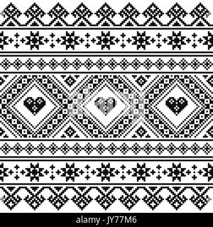 Traditionelle ukrainische oder Weißrussische Volkskunst aus Gewirken schwarzer Stickerei Muster Nahtlose monochrom Design aus der Ukraine oder Weißrussland auf weißem Hintergrund Stock Vektor