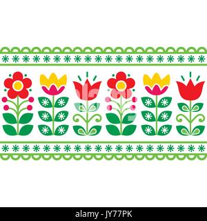 Schwedische floral retro Muster - langen traditionellen Volkskunst design Tulpen und Blumen retro Hintergrund von nordischen und skandinavischen Kunst inspiriert Stock Vektor