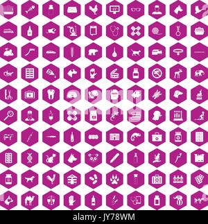 100 tierärztliche Symbole hexagon Violett Stock Vektor