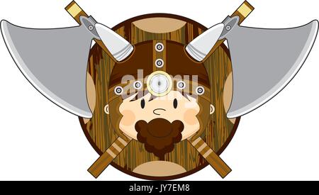 Cartoon Norse Viking Warrior mit Ax Vector Illustration Stock Vektor