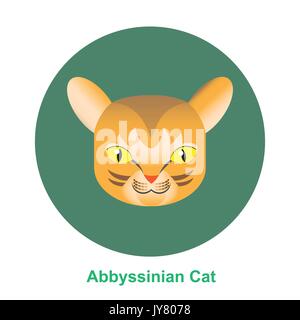 Bunte Cartoon Abbyssinian Katze im Kreis, glücklich und auf weißem Hintergrund - Vektor clipart Illustration Stock Vektor
