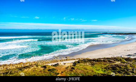 Die Atlantikküste entlang der Straße zum Chapman's Peak an der Slangkop Lighthouse in der Nähe des Dorfes Het Kommetjie in der Kap Halbinsel von Südafrika Stockfoto