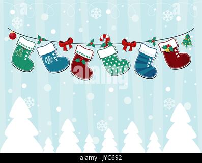 Vektor Bild von Winter Hintergrund mit Weihnachten Socken und Ornamente Stock Vektor