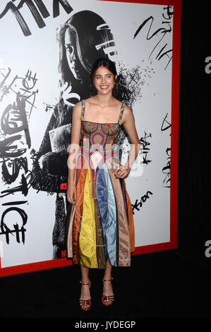 Margaret qualley besucht die Netflix Premiere der Hinweis "Tod" bei AMC Loews Lincoln Square am 17. August 2017 in New York City. Stockfoto