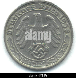 50 Pfennig 1938 D rückwärts Stockfoto