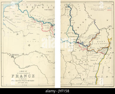 Eine Karte von der östlichen Grenze von Frankreich im Zweiten Frieden von Paris, 20. November 1815 zu veranschaulichen Stockfoto