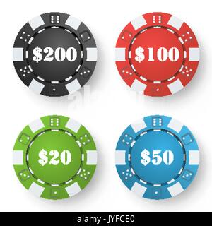 Classic Poker Chips Vektor. Farbige Poker Chips isoliert auf weißem Hintergrund. Abbildung. Stock Vektor