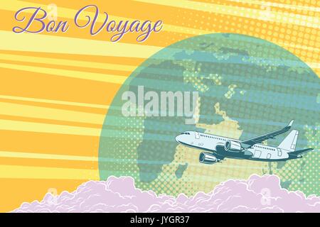 Flugzeug Flug reisen tourismus retro Hintergrund Bon Voyage Stock Vektor