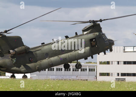 Biggin Hill, Großbritannien. 19 Aug, 2017. Chinook Hubschrauber wird am Flughafen London Biggin Hill Festival der Flug. Die Airshow ist in diesem Jahr über zwei Tage verteilt mit riesige Menschenmengen an beiden Tagen erwartet. Der Höhepunkt des Tages war eine Anzeige von der weltbekannten roten Pfeile. Credit: Keith Larby/Alamy leben Nachrichten Stockfoto