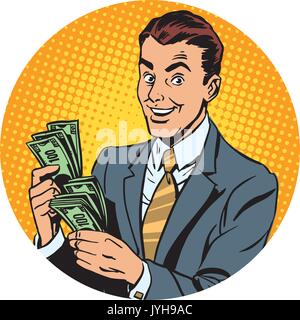 Geschäftsmann zählt Geld Pop Art avatar Zeichen Symbol Stock Vektor