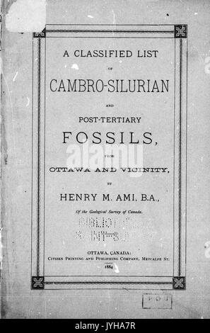 Eine geheime Liste von Cambro Silur und Post tertiären Fossilien, aus Ottawa und Umgebung BHL 26658009 Stockfoto