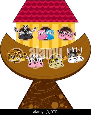 Cartoon Arche Noah mit Tieren der biblischen Darstellung Stock Vektor