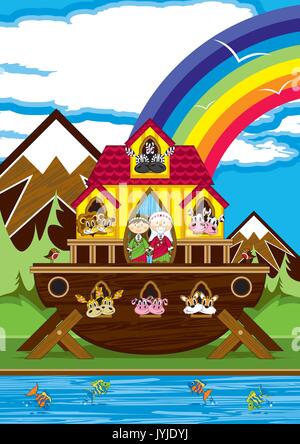 Cartoon Arche Noah mit Tieren der biblischen Darstellung Stock Vektor