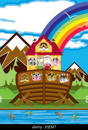 Cartoon Arche Noah mit Tieren der biblischen Darstellung Stock Vektor