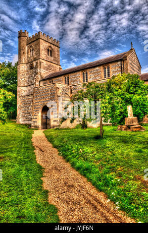 Allerheiligen und St. Margarets Church, Enford, (wie ein HDR-Bild verarbeitet). Stockfoto