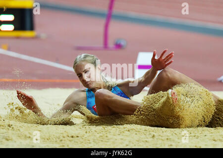 Darya KLISHINA (Berechtigte neutrale Athlet) im Weitsprung Frauen Finale bei den 2017 konkurrieren, IAAF Weltmeisterschaften, Queen Elizabeth Olympic Park, Stratford, London, UK. Stockfoto