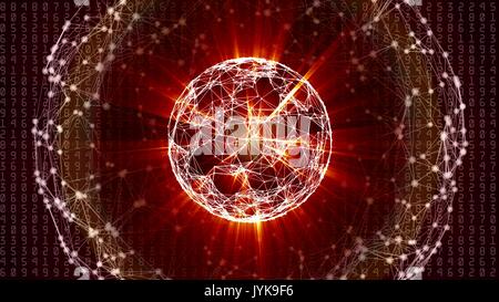 Abstrakte Netzwerk Sphäre mit beweglichen Zahlen, Linien und Punkte - Nahtlose Loop Animation Stockfoto