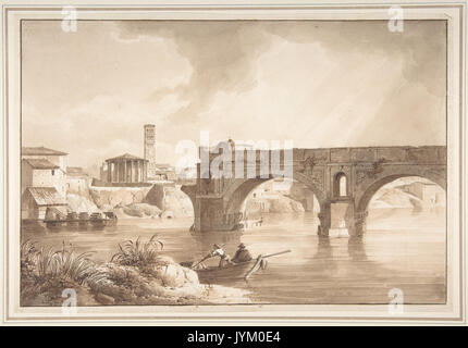 Ein Blick auf den Tiber aus dem Norden Bank, mit dem Tempel der Vesta, der Campanile von S. Maria in Cosmedin und Der ponte rotto MET DP 807621 Stockfoto