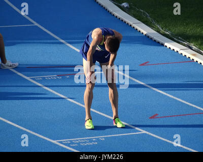 Ein Foto von der Leichtathletik-U23-Europameisterschaft 2017, das das Finale des 10.000-m-Rennens der Männer zeigt. Bei der Veranstaltung im Juli 2017 traten die europäischen Spitzensportler um die Meisterschaft an. Stockfoto