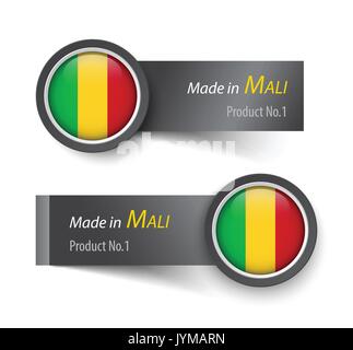 Fahnensymbol und Etikett mit Text in Mali. Stock Vektor