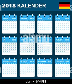 Deutscher Kalender für 2018. Scheduler, Agenda oder Tagebuch Vorlage. Woche beginnt am Montag Stock Vektor