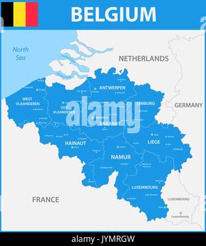 Die detaillierte Karte von Belgien mit Regionen oder Staaten und Städte, Hauptstädte. Stock Vektor