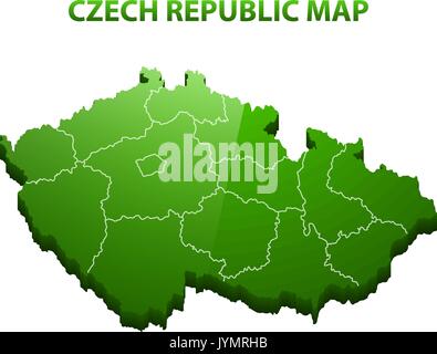 Sehr detaillierte dreidimensionale Karte der Tschechischen Republik mit Regionen Grenze Stock Vektor