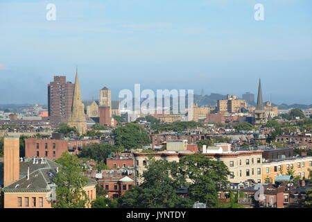 Blick auf die Skyline von oben gesehen. Stockfoto