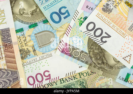 Nahaufnahme des polnischen Zloty Banknoten. Finanziellen Hintergrund. Stockfoto