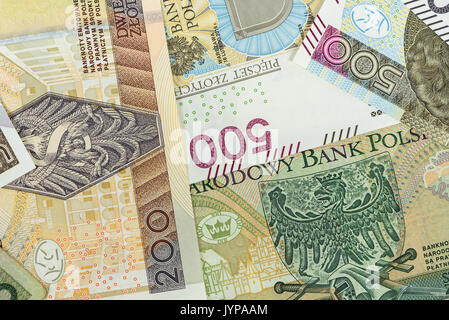 Nahaufnahme des polnischen Zloty Banknoten. Finanziellen Hintergrund. Stockfoto