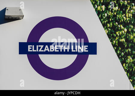 Neue Elizabeth Line Display Board außerhalb von Paddington Station, London, England, Großbritannien Stockfoto