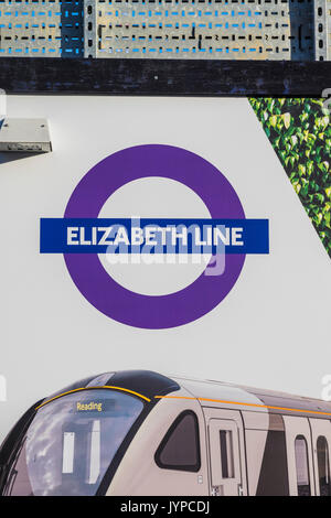 Neue Elizabeth Line Display Board außerhalb von Paddington Station, London, England, Großbritannien Stockfoto