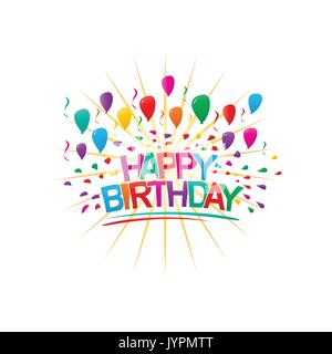 Happy birthday Abbildung mit Ballons und Konfetti, Illustration Design, auf weißem Hintergrund Stock Vektor