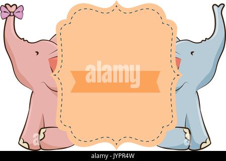 Paar Elefanten mit dekorativer Schleife binden Tier Symbol auf weißem Hintergrund bunte Design Vector Illustration Stock Vektor