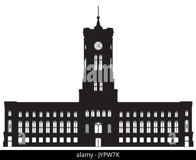 Schwarze und weiße Silhouette der Berliner Roten Rathaus Stock Vektor