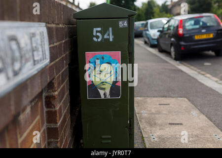 Plakat der nordkoreanische Führer Kim Jong Un als Andy Warhols Marilyn Monroe auf der Straße in Leytonstone, East London. Stockfoto