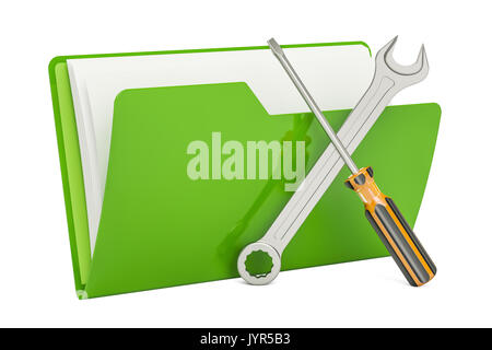 Tools und Einstellungen, Ordner "Computer"-Symbol. 3D-Rendering auf weißem Hintergrund Stockfoto
