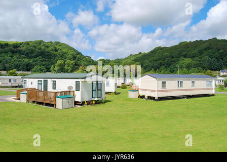 Wohnwagen in Pendine Sands Holiday Camp, Pendine, Carmarthenshire, Wales, Vereinigtes Königreich Stockfoto