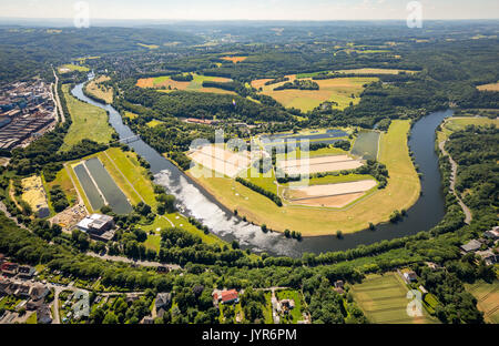 Ruhr Bogen unten Heven, Wasser, Trinkwasser, Ruhrauene, Ruhr Wiesen, Wasser Westfalen GmbH, Witten, Ruhrgebiet,Rhine-Westphal Stockfoto