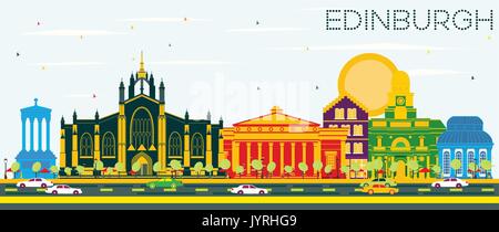 Edinburgh Schottland Skyline mit Farbe Gebäude und blauer Himmel. Vector Illustration. Business Travel und Tourismus Konzept mit historischen Gebäuden. Stock Vektor