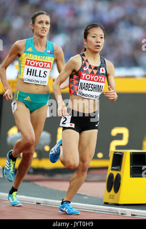 Rina NABESHIMA (Japan), Madeline Hügel (Australien), konkurrieren in der 5000m Frauen Hitze 1 am 2017, Leichtathletik-WM, Queen Elizabeth Olympic Park, Stratford, London, UK. Stockfoto