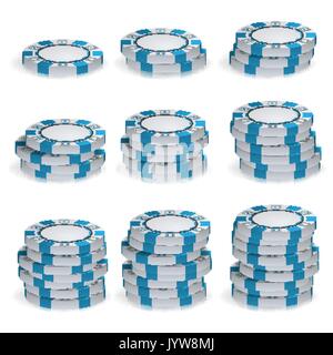 Weiß Poker Chips Stapeln Vektor. 3D gesetzt. Kunststoff Runde Poker Gambling chips Zeichen isoliert auf Weiss. Casino Jackpot Konzept Abbildung. Stock Vektor