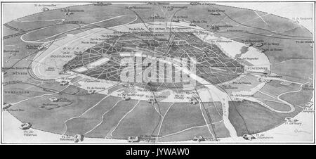 Karte der Ring aus Forts rund um Paris, WW1 Stockfoto