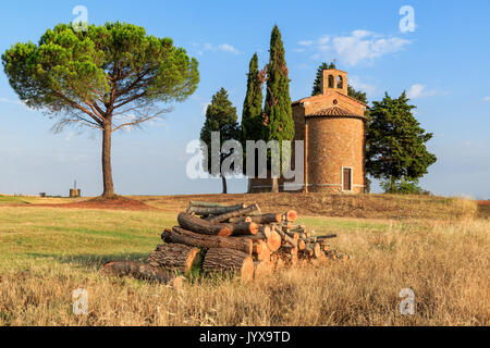 Capella di Vitaleta, Kapelle, Val d'Orcia, Toskana, Italien Stockfoto