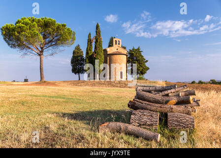 Capella di Vitaleta, Kapelle, Val d'Orcia, Toskana, Italien Stockfoto