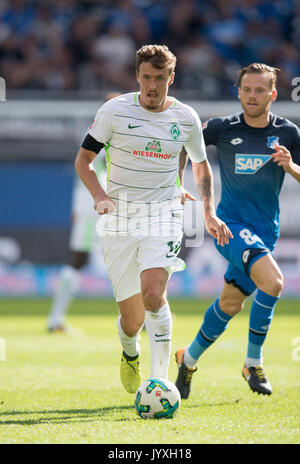 Sinsheim, Deutschland. 19 Aug, 2017. Max Kruse (HB) Aktion, zum 1:0, Fussball 1. Bundesliga, 1. Spieltag, TSG 1899 Hoffenheim (1899) - der SV Werder Bremen (HB) 1:0, am 19.08.2017 in Sinsheim/Deutschland. | Verwendung weltweit Quelle: dpa/Alamy leben Nachrichten Stockfoto