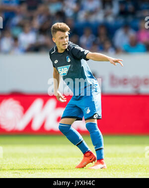 Sinsheim, Deutschland. 19 Aug, 2017. Dennis GEIGER (1899) Gestik, Geste. Fussball 1. Bundesliga, 1. Spieltag, TSG 1899 Hoffenheim (1899) - der SV Werder Bremen (HB) 1:0, am 19.08.2017 in Sinsheim/Deutschland. | Verwendung weltweit Quelle: dpa/Alamy leben Nachrichten Stockfoto